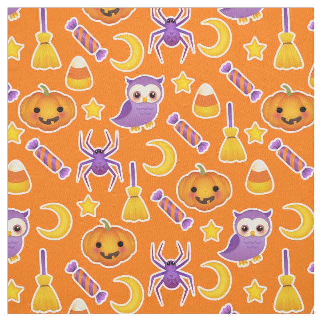 Halloween Festive Pattern Orange Background Fabric (Swatch)