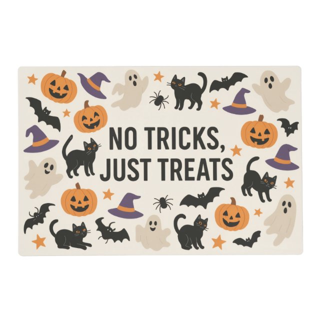 Halloween Festive Pumpkins Bats Ghosts Black Cat Placemat (Front)