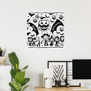 Halloween fiesta en noir et blanc poster