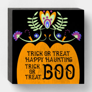 Halloween Fiesta Floral Pumpkin Flowers Wooden Box Sign