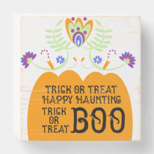 Halloween Fiesta Floral Pumpkin Flowers Wooden Box Sign