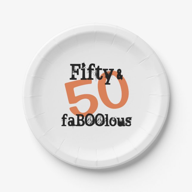 Halloween Fifty Fabulous 50th Birthday Party Paper Plates (Front)