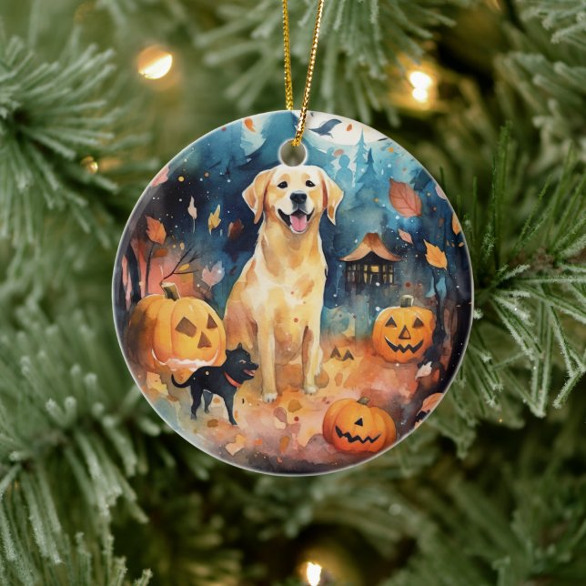 Halloween Finnish Lappund With Pumpkins Scary  Ceramic Ornament (Tree)