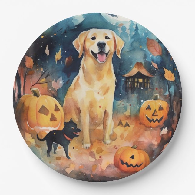 Halloween Finnish Lappund With Pumpkins Scary  Paper Plates (Front)