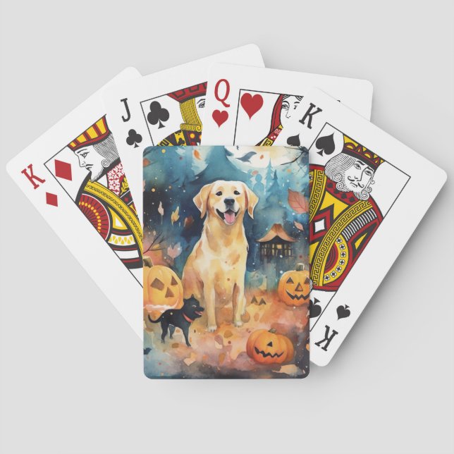 Halloween Finnish Lappund With Pumpkins Scary  Poker Cards (Back)