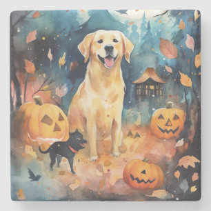 Halloween Finnish Lappund With Pumpkins Scary Stone Coaster