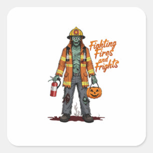 Halloween Firefighter Fighting Fires and Frights Square Sticker