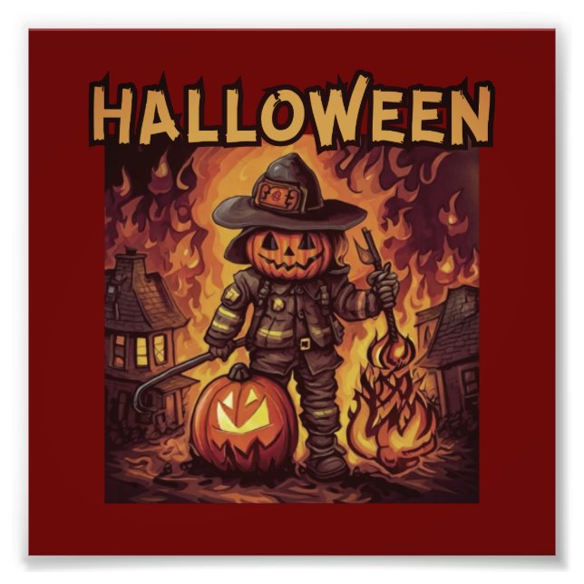 Halloween, firefighter, trick or treat? photo print (Front)