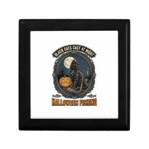 Halloween Fishing Cat Vintage Pumpkin Design_1 Gift Box