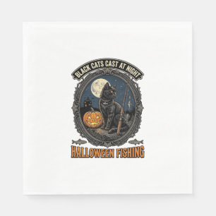Halloween Fishing Cat Vintage Pumpkin Design_1 Napkins
