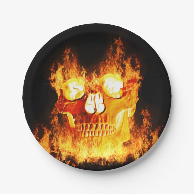 Halloween Flaming Skull Paper Plates (Front)