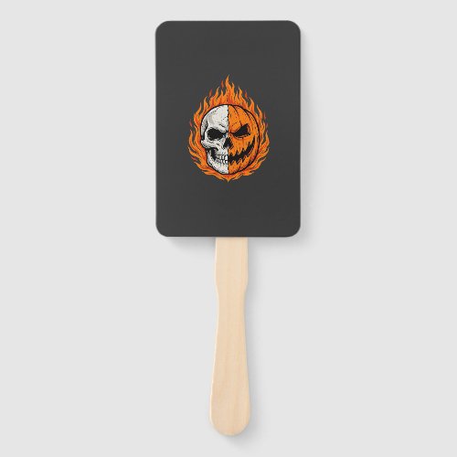 Halloween Flaming Skull Pumpkin Split Face Design Hand Fan