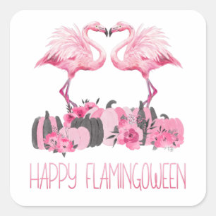 Halloween Flamingo Happy Flamingoween Watercolor Square Sticker