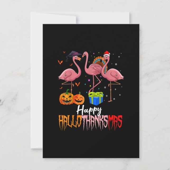 Halloween Flamingo Happy Hallothanksmas Pumpkin Invitation (Front)