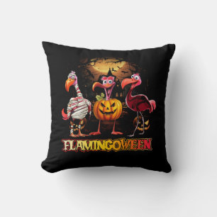 Halloween Flamingo Pink Flamingoween Pumpkin Jack Throw Pillow