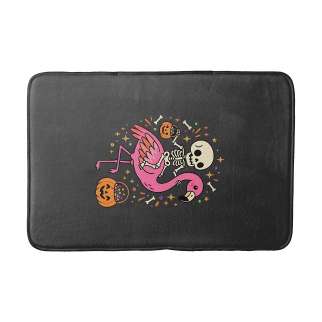 Halloween Flamingo Skeleton Candy Bucket Vector De Bath Mat (Front)