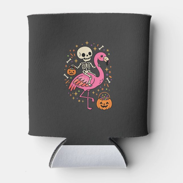 Halloween Flamingo Skeleton Candy Bucket Vector De Can Cooler (Front)