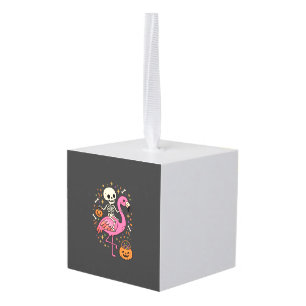 Halloween Flamingo Skeleton Candy Bucket Vector De Cube Ornament