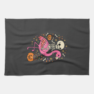 Halloween Flamingo Skeleton Candy Bucket Vector De Kitchen Towel
