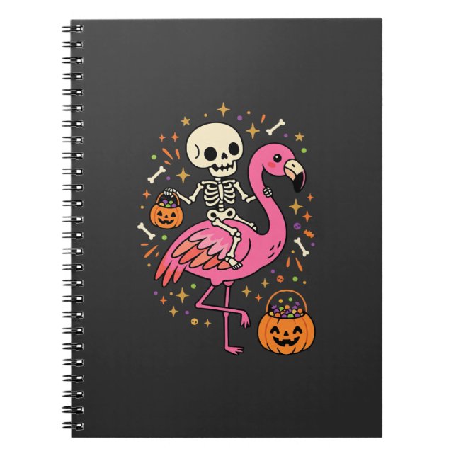 Halloween Flamingo Skeleton Candy Bucket Vector De Notebook (Front)
