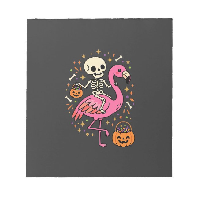 Halloween Flamingo Skeleton Candy Bucket Vector De Notepad (Front)