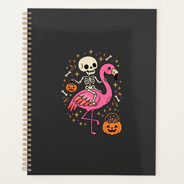 Halloween Flamingo Skeleton Candy Bucket Vector De Planner (Front)