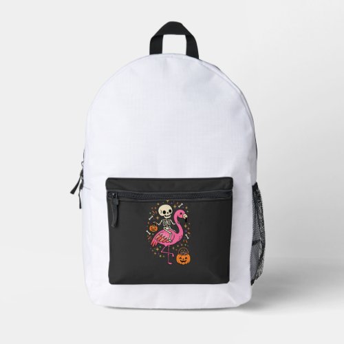 Halloween Flamingo Skeleton Candy Bucket Vector De Printed Backpack