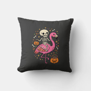 Halloween Flamingo Skeleton Candy Bucket Vector De Throw Pillow