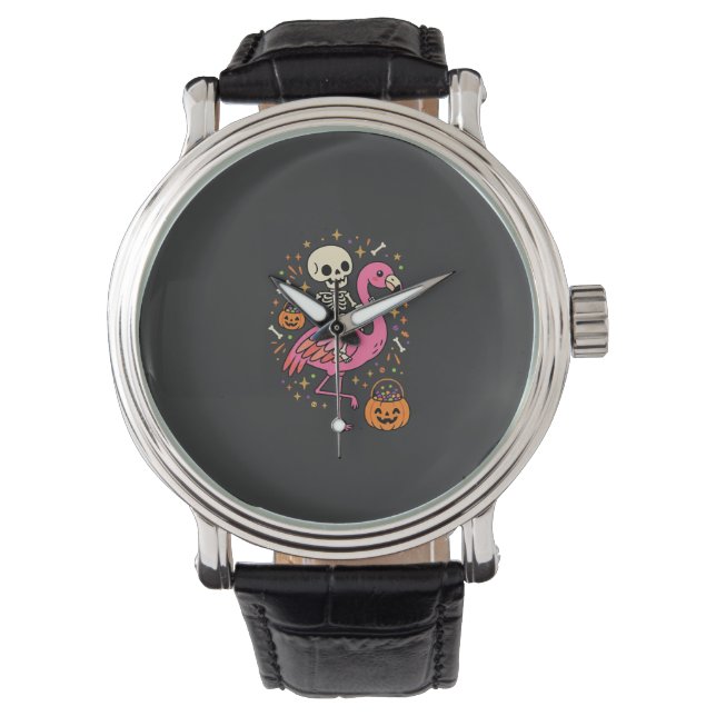 Halloween Flamingo Skeleton Candy Bucket Vector De Watch (Front)