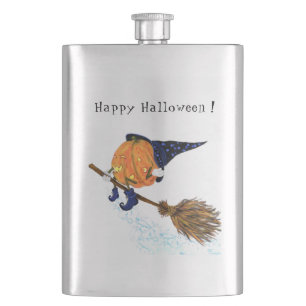 Halloween Flask Witch Pumpkin Flying Broom