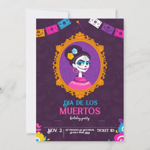 Halloween Flat invitation to the day of the dead