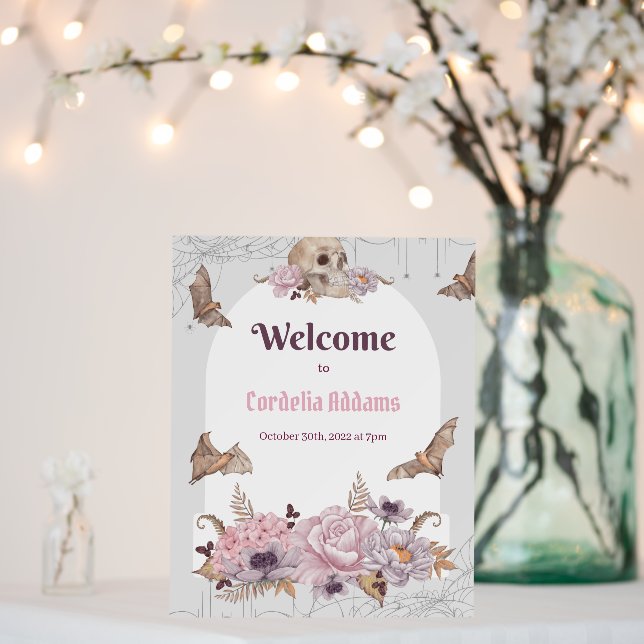 Halloween Floral Bat Skull Welcome Sign Foam Board (In Situ (Wedding))