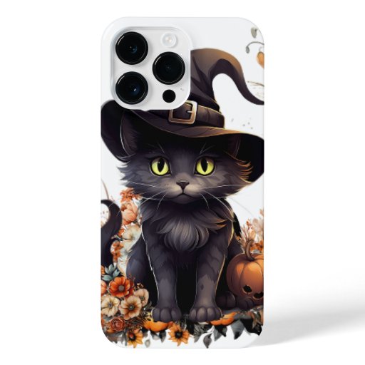 Halloween Floral Black Cat Cute Witch Kitten Fall iPhone 14 Pro Max Case