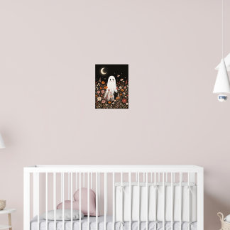 Halloween Floral Ghost Black Cat Cottagecore Poster