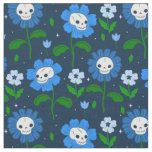halloween floral skull flowers blue  fabric