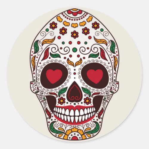 Halloween Floral Sugar Skull Classic Round Sticker