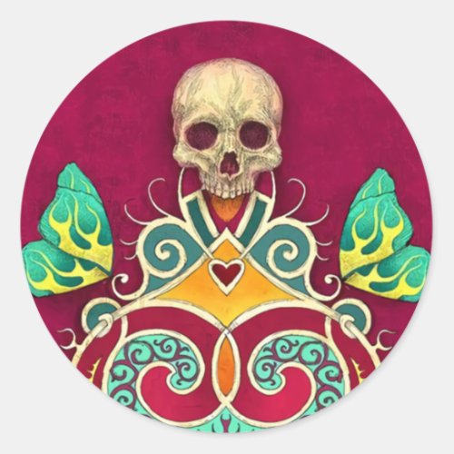 Halloween Floral Sugar Skull Classic Round Sticker