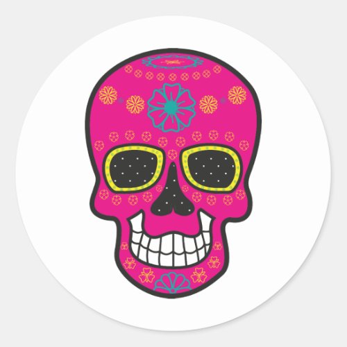 Halloween Floral Sugar Skull Classic Round Sticker