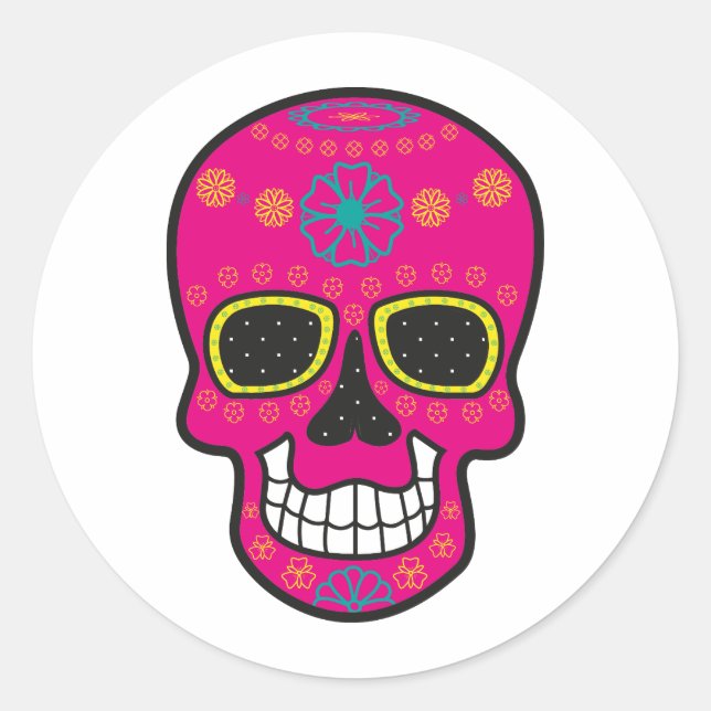 Halloween Floral Sugar Skull Classic Round Sticker (Front)
