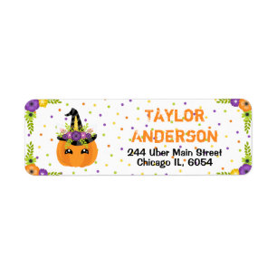 Halloween Floral Unicorn Pumpkin Orange and White Label