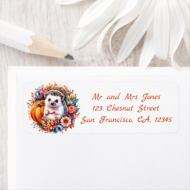 Halloween Floral Wreath - The Hedgehog -  Address Label (Insitu)