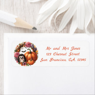 Halloween Floral Wreath - The Hedgehog - Address Label