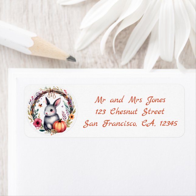 Halloween Floral Wreath - The Rabbit -  Address Label (Insitu)