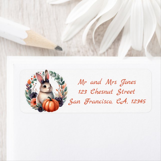 Halloween Floral Wreath - The Rabbit -  Address Label (Insitu)