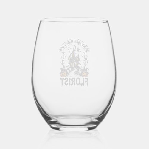Halloween Florist Witch Vintage Haunted House Shir Stemless Wine Glass