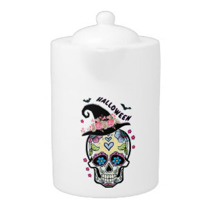 Halloween Flower Skull Teapot