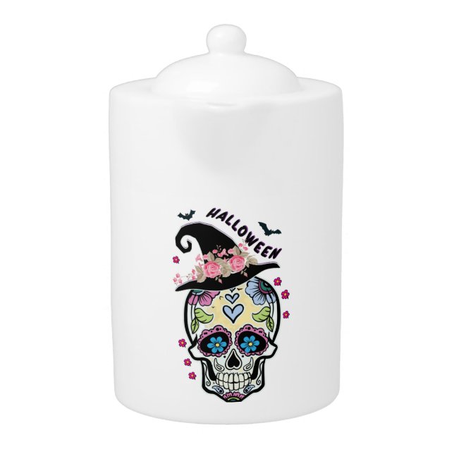 Halloween Flower Skull Teapot (Front)