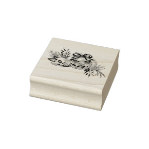 Halloween Flowers with Skull and Pumpkin Rubber Stamp