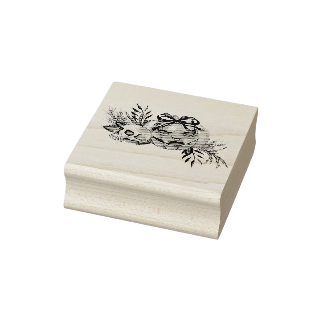 Halloween Flowers with Skull and Pumpkin  Rubber Stamp (Stamp)