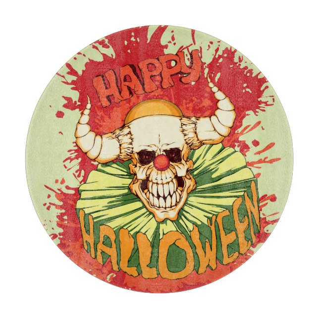 Halloween flyer: diabolical clown theme cutting board (Front)